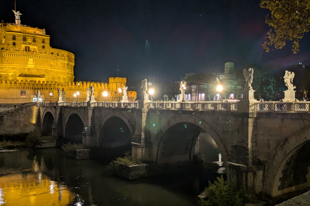 pons aelius in rome at night